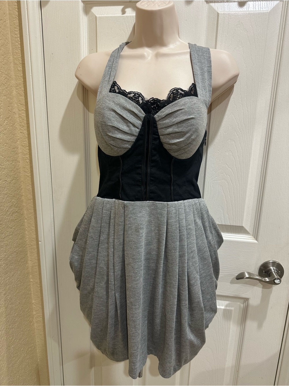 Forever 21 Grey and Black Lace-Detail Bustier Chemise